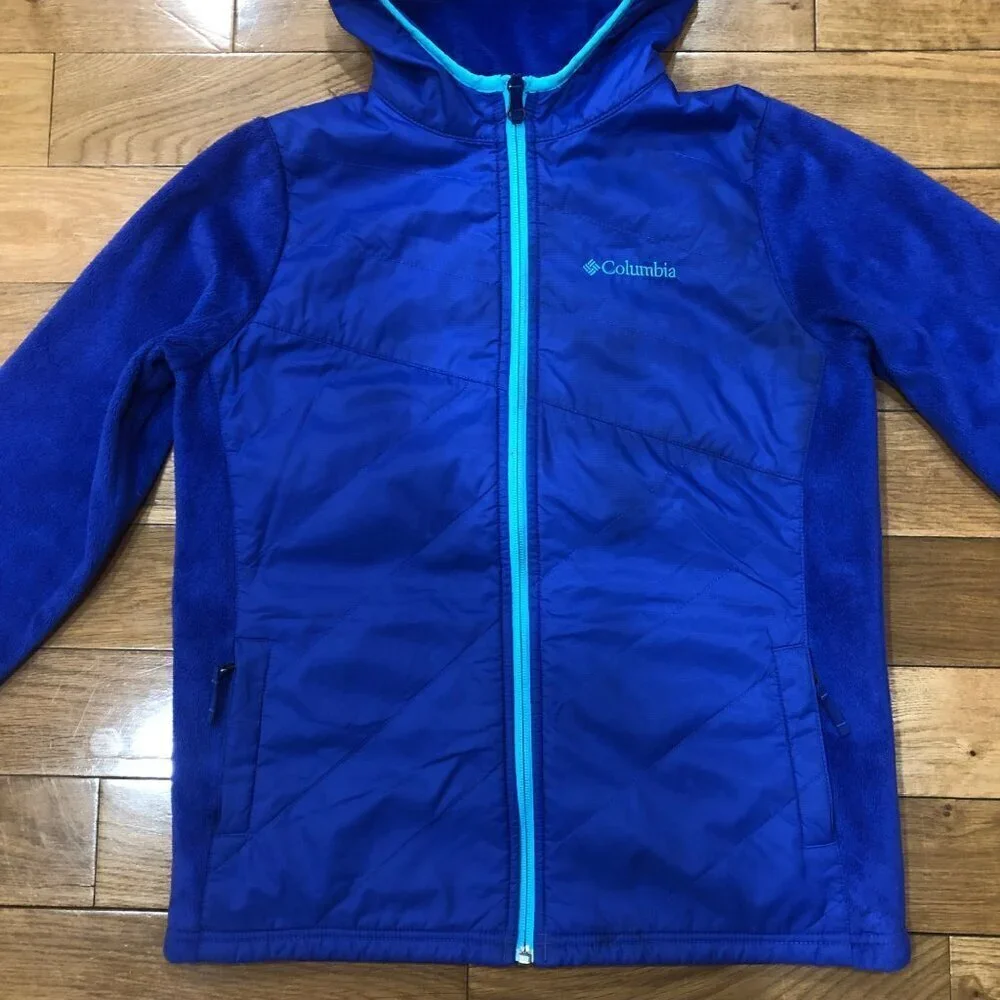 Columbia Sportswear Full Zip Blue Fleece Hooded Jacket Size Junior L (14-16)